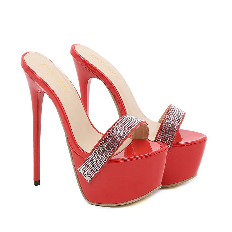 Maogu Slides Women Summer Footwear New 2023 Platform Shoes Luxury Slippers Strippers Rhinestone Sexy High Heel Sandals 16cm 42