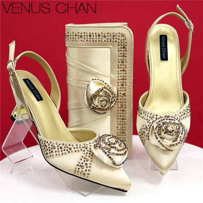 Doershow Beautiful High Quality African Style Ladies Shoes And Bags Set Latest Silver Italian Shoes And Bag Set For Party