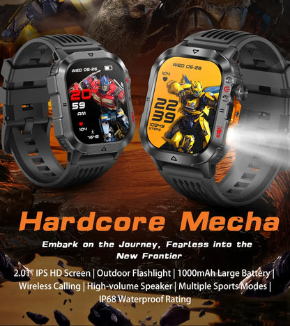 New Custom Co branded Men Transformers Smart Watch Outdoor 100mAh Battery GPS Flashlight BT Call Waterproof Sports Smartwatches