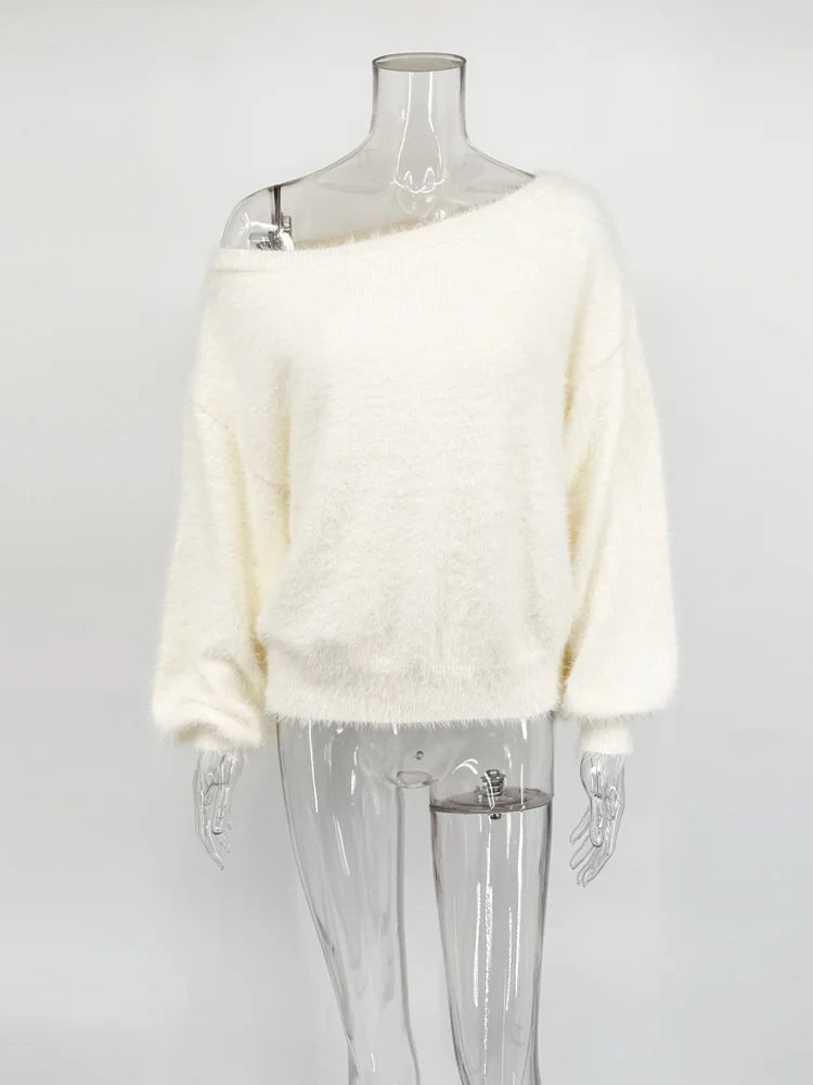 Tossy Loose Off-Shoulder Knit Sweater Pullover For Women Long Sleeve Commute Sexy Spring Elegant Top Female Knitwear Pullovers