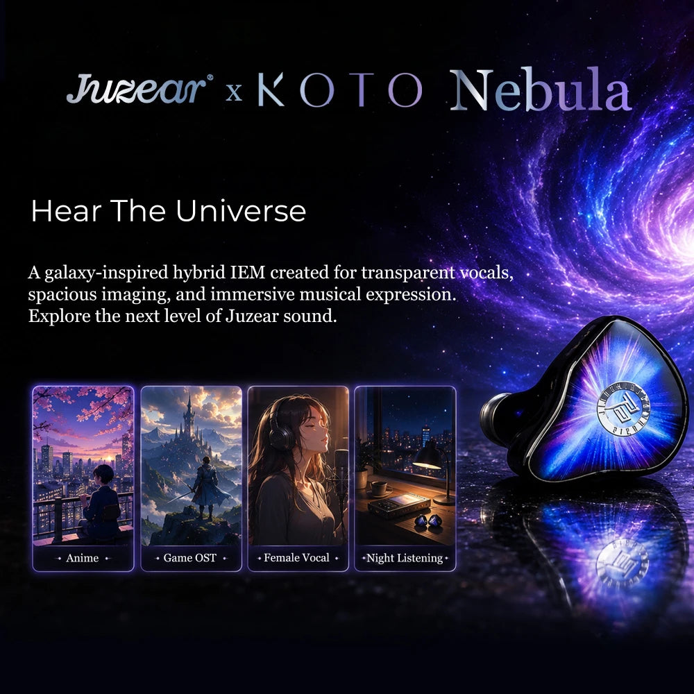 Juzear x KOTO POISE Nebula HiFi IEMs Vocal 1DD+3BA+1 Planar Hybrid In-Ear Monitor Earphones with 3.5+4.4mm Plugs Cable