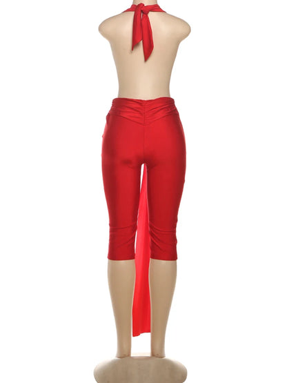 Weird Puss Patchwork Halter Romper Women Ribbon Sleeveless Elastic Backless Workout Activewear Midnight Activity Slim Playsuits