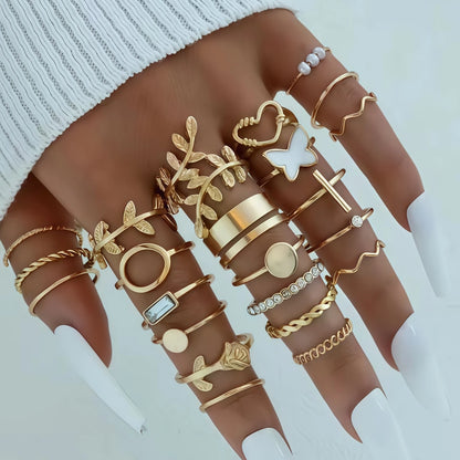 12/24/36/48/100Pieces Fashion Hollow Rings Set For Women Mix Style Trendy Butterfly Flowers Snake Daily Jewelry Party Gifts