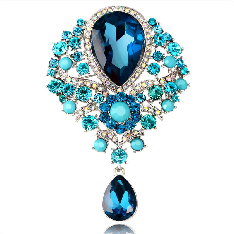 Hot Women Men  Brooch Wedding Bridal Bouquet Clear Crystal Rhinestone Teardrop Dangle Brooch Pin