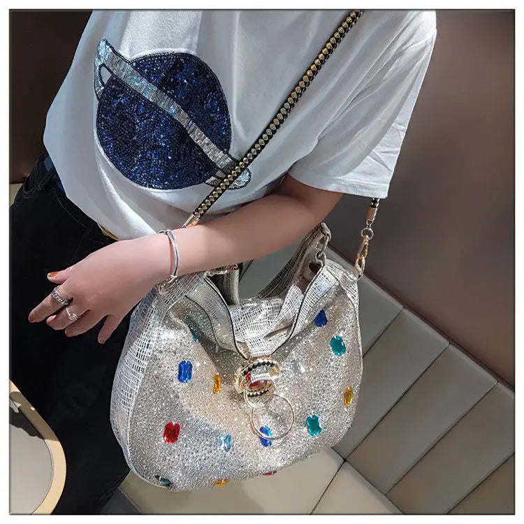 Luxury Genuine Leather Portable Women's Bag Leisure Large Capacity Diamond Tote Bag Shoulder Crossbody Bucket Bags Fashion 2026