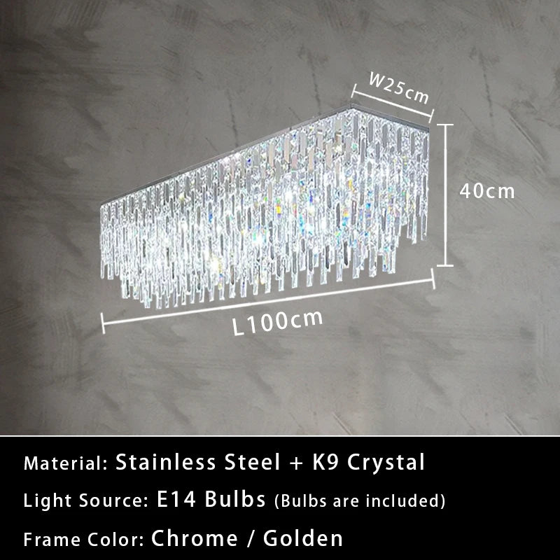 Luxury Crystal Long Pendant Lights Modern Lustres LED Chrome Hanging Lamps for Ceiling Silver Home Decor for Dining Room Remote