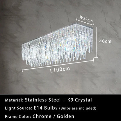 Luxury Crystal Long Pendant Lights Modern Lustres LED Chrome Hanging Lamps for Ceiling Silver Home Decor for Dining Room Remote