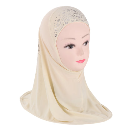 H360 Cute Simple Small Girl Hijab with Rhinestones Cute Scarf Hats Baby Caps Can Fit 2-6 years old girls