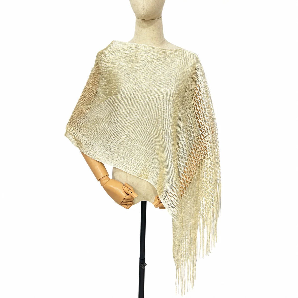 Spring/Summer Cross-Border Gold Silver Thread Mesh Tassel Hollow Knit Shawl Scarf for Women-Outerwear for Evening Parties