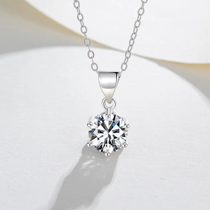 NeeTim 1ct 2ct 4ct Moissanite Necklace For Women 925 Sterling Silver Lab Diamond with Gold Plated Pendant Wedding Party Jewelry