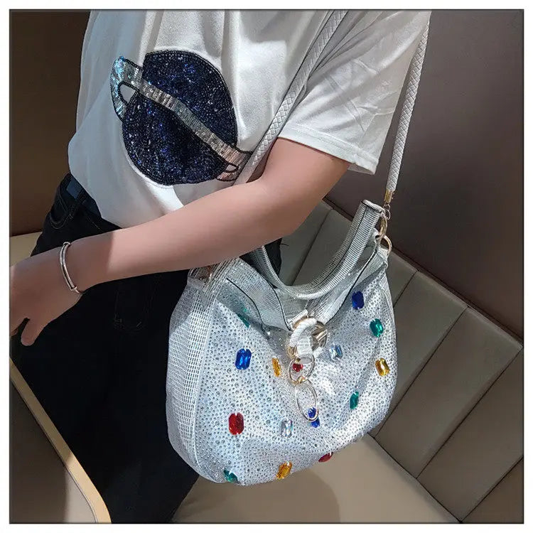 Luxury Genuine Leather Portable Women's Bag Leisure Large Capacity Diamond Tote Bag Shoulder Crossbody Bucket Bags Fashion 2026