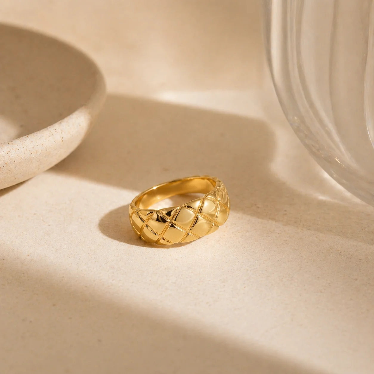 Minimalist Gold Plated Diamond Pattern Dome Ring Geometric Chunky Wide Rings Temperament Classic Wedding Jewelry Everyday Wear