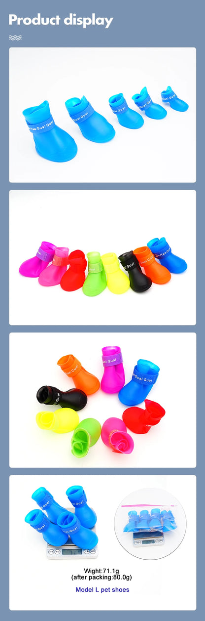 4Pcs Pet Silicone Rain Shoes Anti-Dirty Non-Slip Waterproof Dog Shoes Soft Bottom Footwear Small Dogs Cats Teddy Shoes