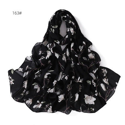 66 Colors Pearl Chiffon Printed Hijab Scarf New Fresh Small Floral Polka Dot Sunscreen Silk Scarf Shawl Turbans for Women Hijabs