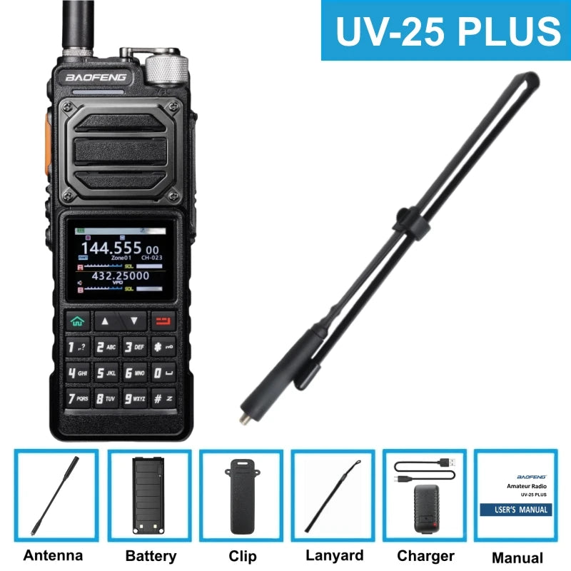 BAOFENG UV-25 Walkie Talkie UV25 Tri-Band Wireless Frequency NOAA Type-C Charger AM Long Range Ham Portable Two Way Radio