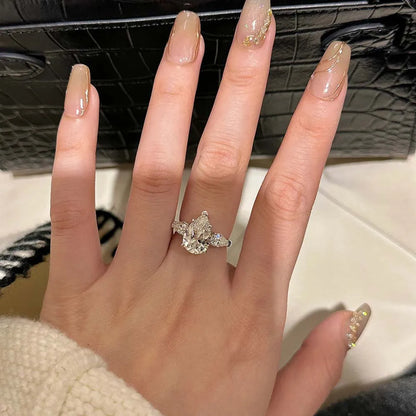 1-5CT Pear Cut Miossanite Ring Certified 925 Sterling Silver Plated 18K D VVS1 Lab Diamond Wedding Engagement Band for Women