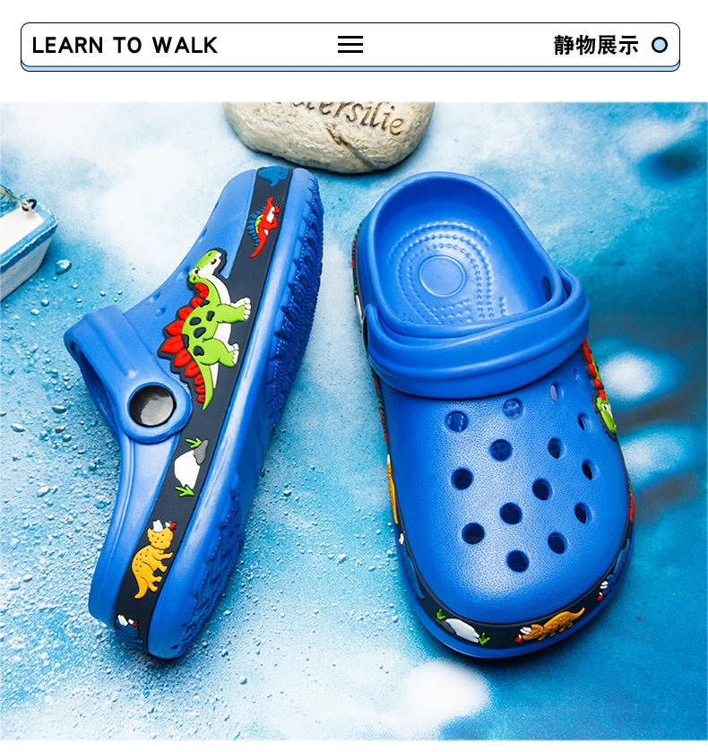 Children Shoes Baby Boys Slippers Cartoon Excavator Print Clogs Summer Breathable Soft Indoor Sports Boy Slippers