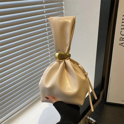 Mini PU Leahter Underarm Pleated Cloud Bag For Women 2025 Fashion Designer Female Retro Bucket Shoulder Bag Handbags And Purses