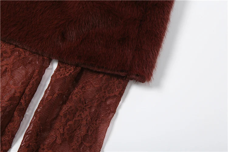 Sisterlinda Sexy Furry Patchwork Jumpsuits Women Coquette See Through Jacquard Slash Neck Full Sleeve Skinny Chic Party Clubwear