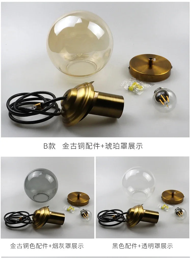 Modern Simple Glass Chandelier Bar Counter Restaurant Gold Hanging Lights Silver Metal Amber Ashtray Ball Glass Suspension Lamp