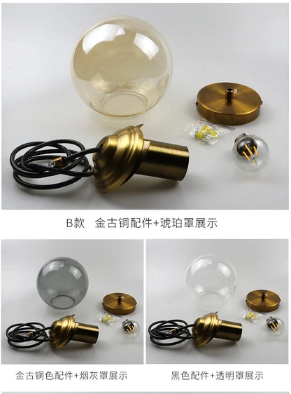 Modern Simple Glass Chandelier Bar Counter Restaurant Gold Hanging Lights Silver Metal Amber Ashtray Ball Glass Suspension Lamp