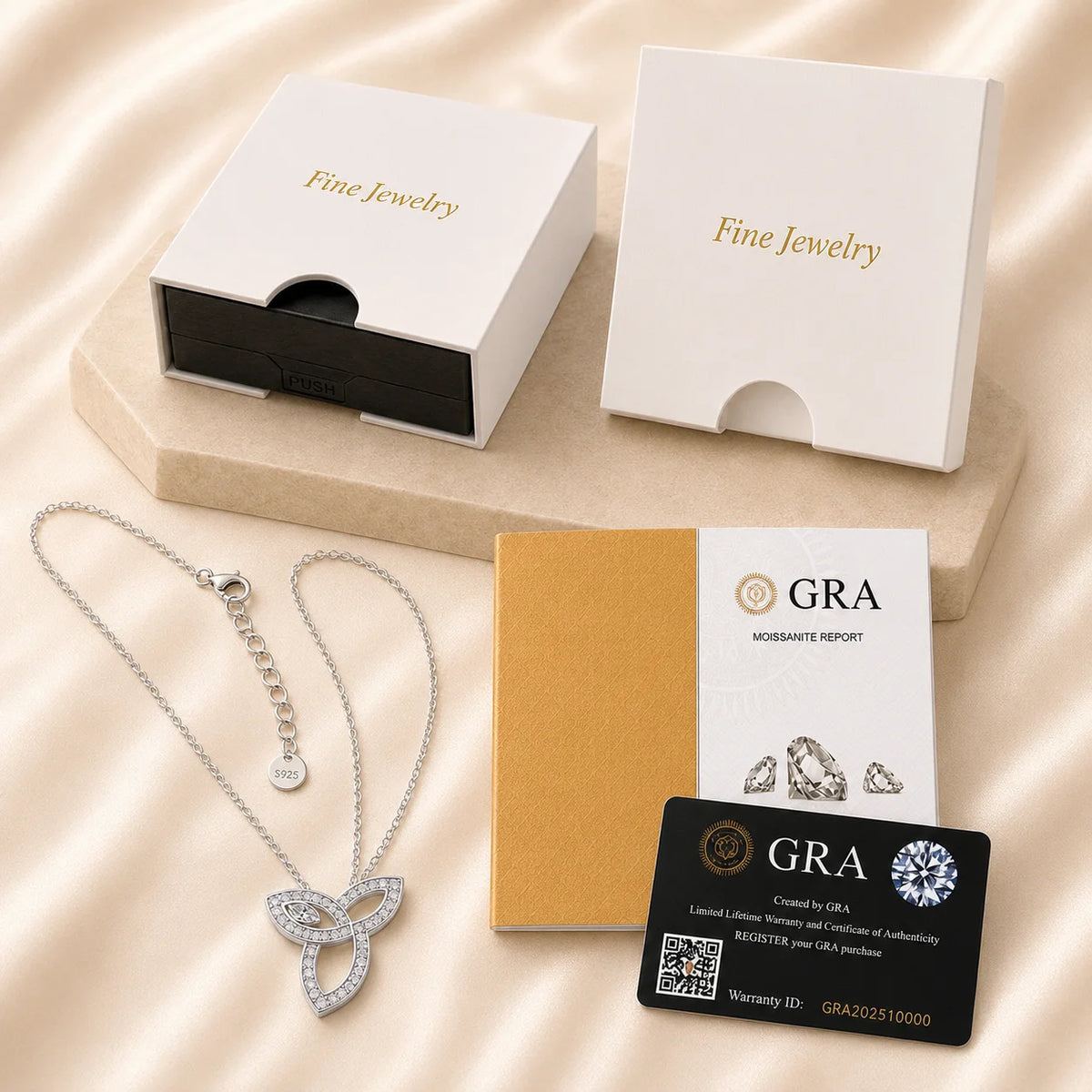 Moissanite Trefoil Knot Pendant Necklace S925 Sterling Silver Sparkling Collarbone Chain Gift GRA Certified