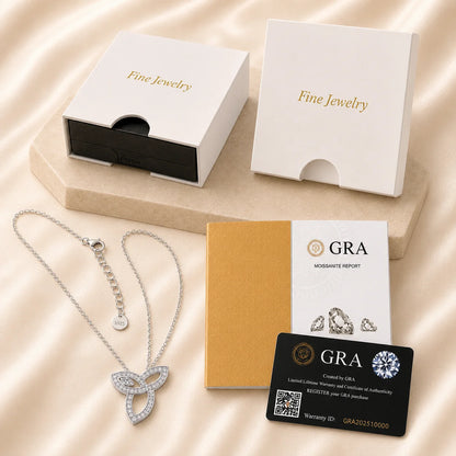 Moissanite Trefoil Knot Pendant Necklace S925 Sterling Silver Sparkling Collarbone Chain Gift GRA Certified