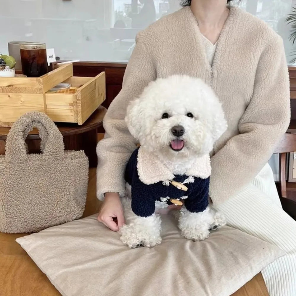 Fashion Autumn Winter Dog Warm Clothes Thickened Windproof Dog Hiking Jacket Horn Buckle Cute Dog Bodysuit for Small Medium Dog