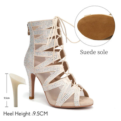SWDZM Women's Dance Boots Shiny With Diamonds Latin Jazz Dance Shoes Wedding High Heels Girls Dance Shoes Indoor And Outdoor