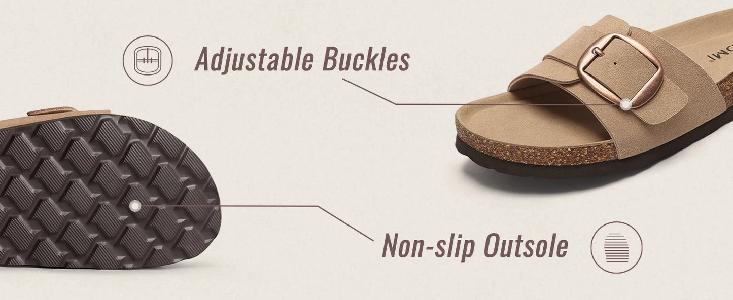 Bebealy Women's Suede Slippers With Arch Sypport Comfortable Cork Foobed Sandals Summer Beach Slides Lady Genuine Clogs Slippers