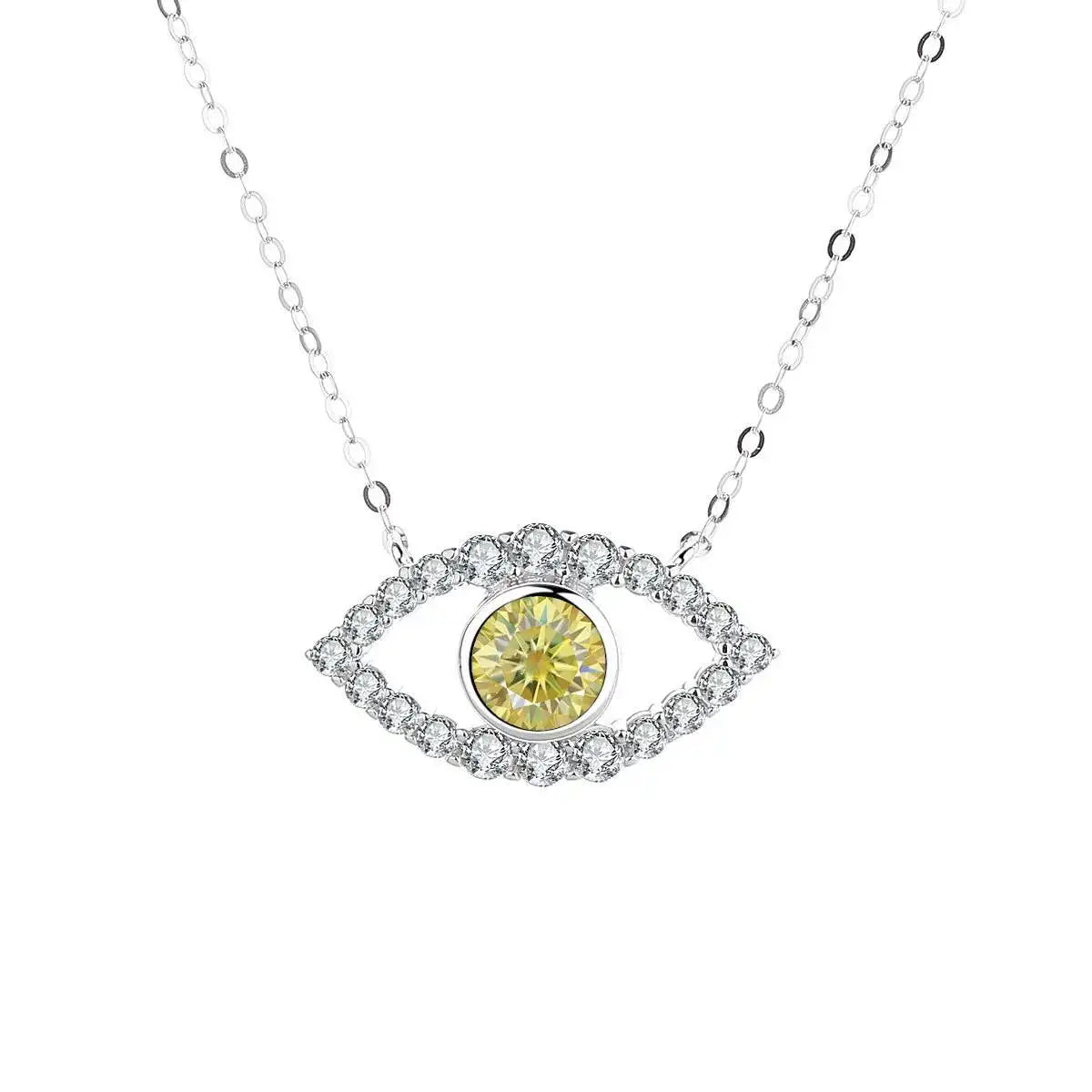 TS 925 Sterling Silver Plated Platinum Moissanite Necklace For Women 1 Carat Lab Moissanite Eye Pendant Necklace Jewelry Gift