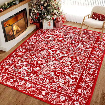Christmas Day living room decoration red carpet large area rugs for bedroom Washable lounge floor mat Anti-slip bedside soft rug