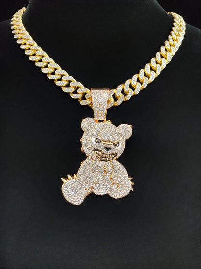 2024 New Arrived Hip Hop Bear Shape Pendant Necklace Men Women Chain Iced Out Bling Bling Necklaces HipHop Jewelry Fashion Gift