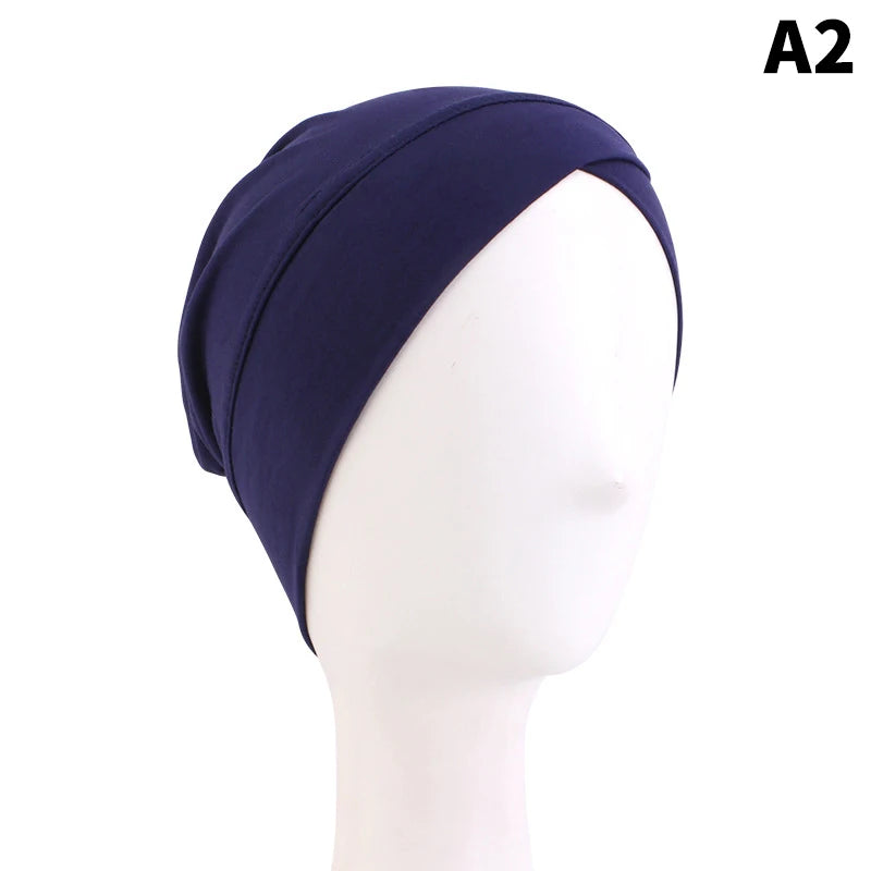 1PCS Women Modal Cotton Cross Turban Muslim Headwrap Soft Beanie Inner Underscraf Hat Headcover Hijabs Lady Chemo Cap