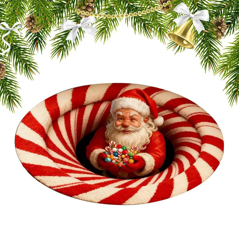 Christmas Rugs Indoor Optical Illusion Santa Claus Anti-Slip Area Rug Christmas Decorations For Living Room Entryway Office Dorm