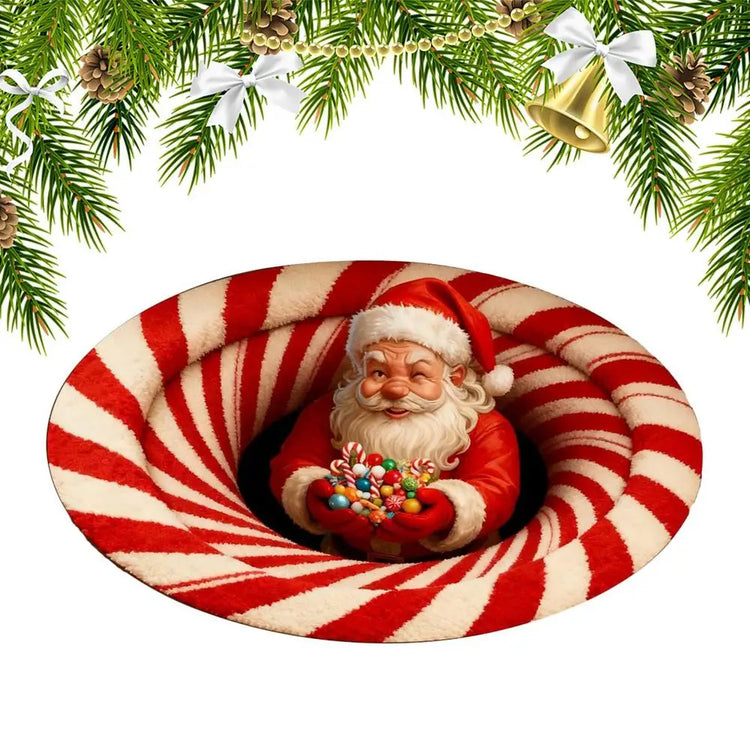 Christmas Rugs Indoor Optical Illusion Santa Claus Anti-Slip Area Rug Christmas Decorations For Living Room Entryway Office Dorm