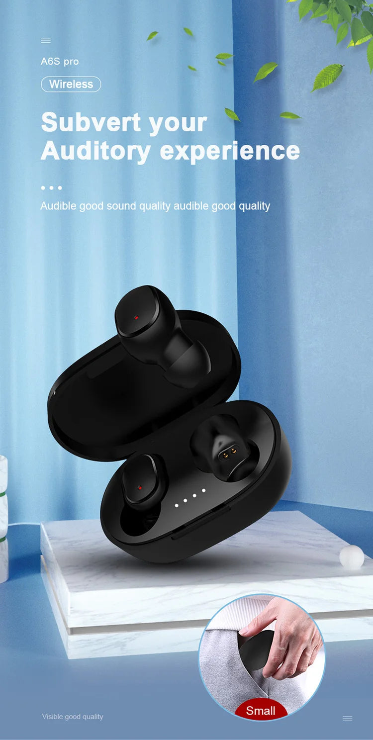 A6S TWS Earphones Wireless Bluetooth 5.1 Headphones Touch Control Earbuds With Mic Earphones Sport Waterproof Headset for xiaomi