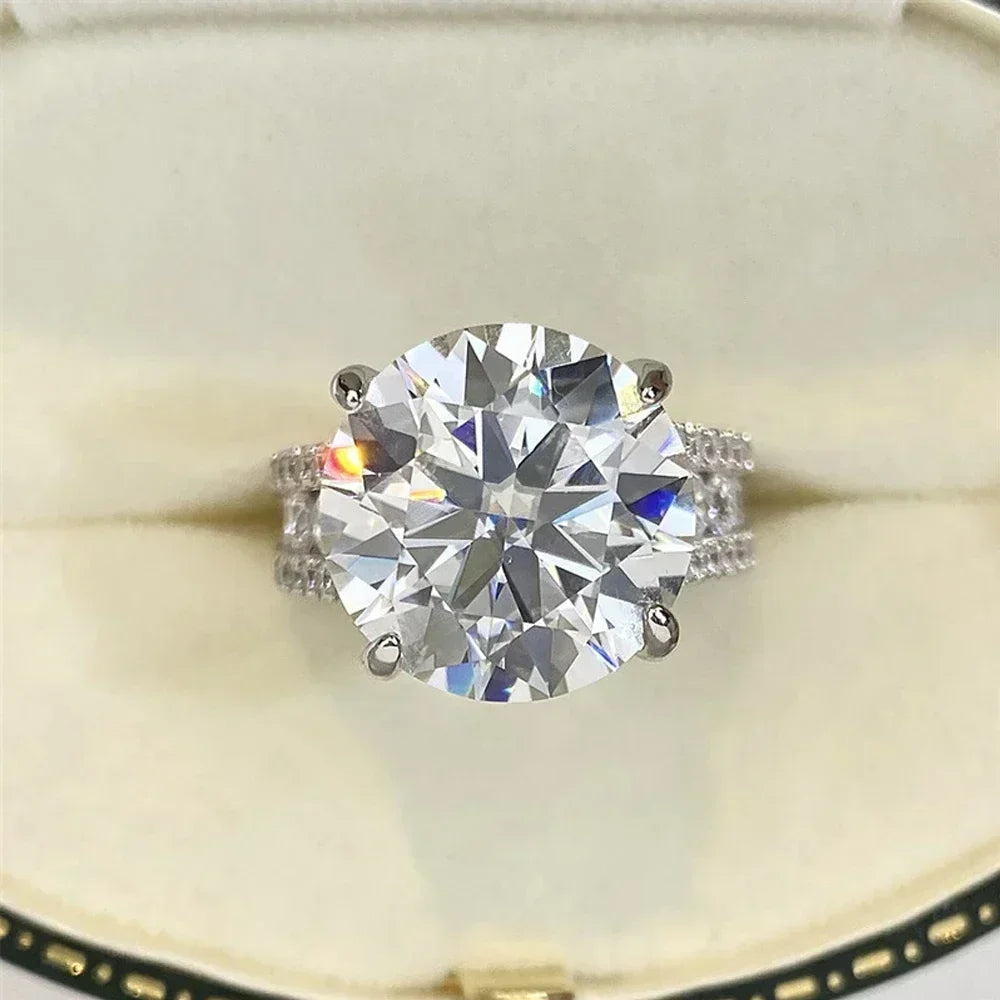 Luxury D Color 10 Carat Moissanite Rings for Women 925 Sterling Silver Brilliant Round Lab Diamond Wedding Anniversary Ring Gift