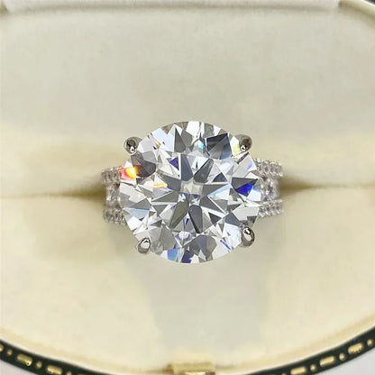 Luxury D Color 10 Carat Moissanite Rings for Women 925 Sterling Silver Brilliant Round Lab Diamond Wedding Anniversary Ring Gift