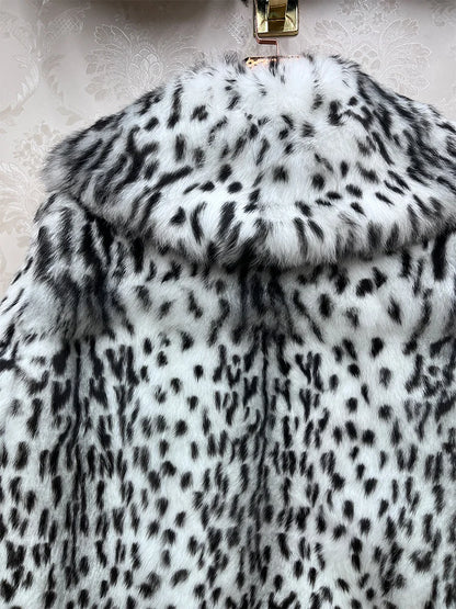 2026 New 100% Genuine Whole Skin Real Rabbit Fur Coat Luxury Leopard Print Natural Fur Jacket Full Pelt Rabbit Fur Overcoat