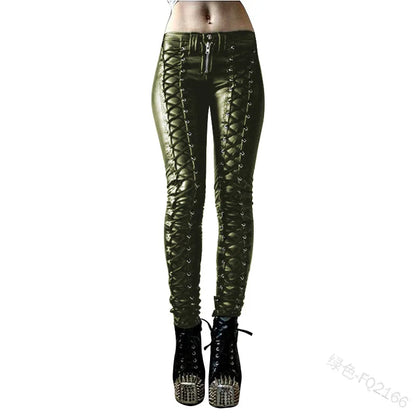 Women's New Fashion Tight Skinny Pants PU Faux Leather High Waist Smooth Touch Elastic Fit Wrinkle Resistant Casual Long Pants