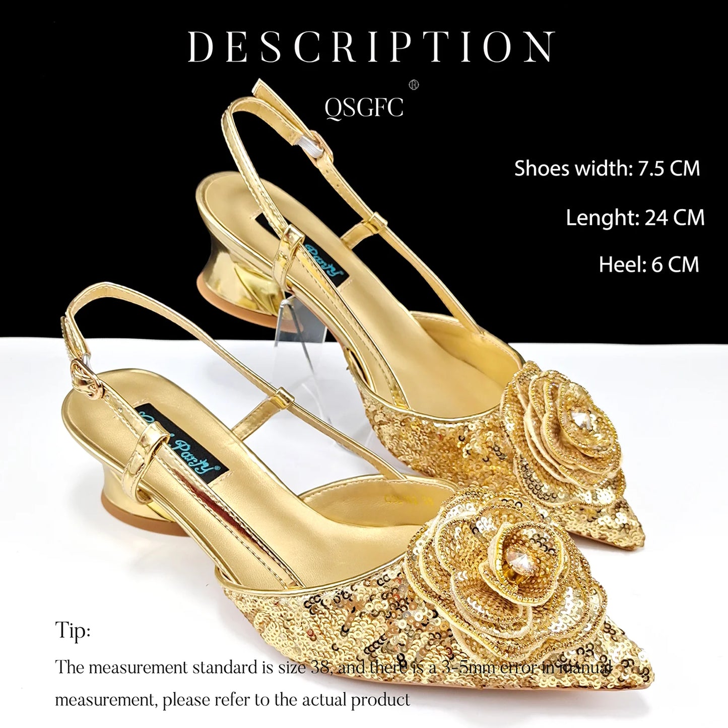 Queena Yan Nigerian Gold Color Party for Women Shoes and Bag Mixed Package Sequins Handbag Italian Design Wedding