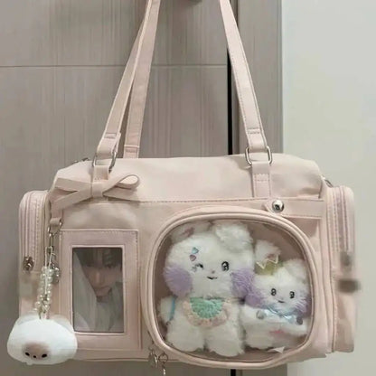 Y2K New Bow Ita Shoulder Bags Sweet Girl Transparent Bag Large Capacity Comic Exhibition Crossbody Bag Cute DIY Display Handbags
