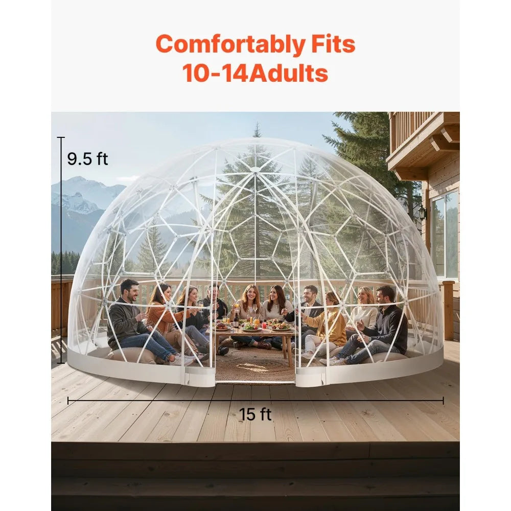 Clear Geodesic Dome Tent 15x9.5ft Waterproof PVC Bubble House for 12-14 Person Greenhouse with Ventilated Window Outdoor