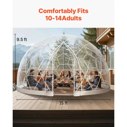 Clear Geodesic Dome Tent 15x9.5ft Waterproof PVC Bubble House for 12-14 Person Greenhouse with Ventilated Window Outdoor