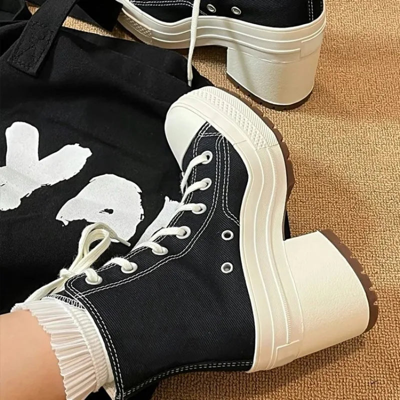 Women Platform Sneakers Luxury Brand Women Boots Fashion Outdoor Skateboard Shoes Women High Top Canvas Sneaker Plus Size 36-42