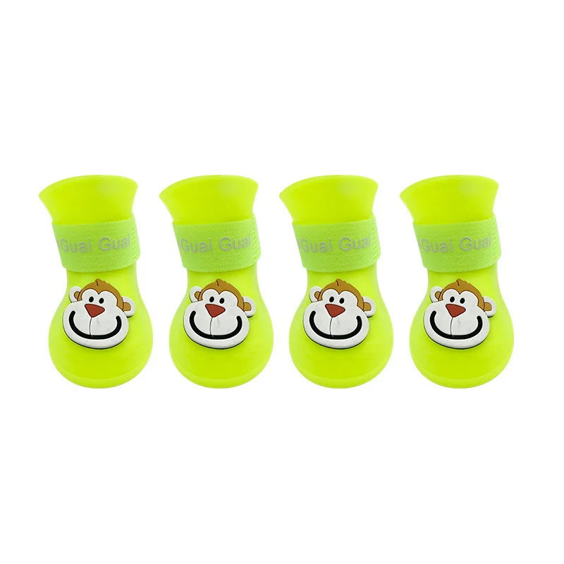 4pcs/set Waterproof Pet Dog Shoes Anti-slip Rain Boots Footwear for Small Cats Dogs Puppy Dog Pet Booties Pet Paw Accessories