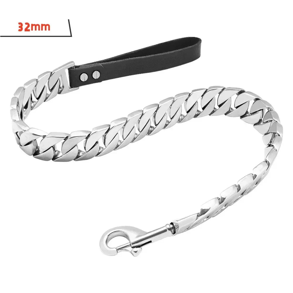 Traction Solid Super Strong Gold Collar Stainles Steel Dog Leash Pet Lead Chain 32mm 19mm Bulldog Pitbull Large Dog Collar Leash