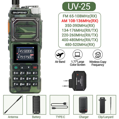 Baofeng UV-25 Air Band Walkie TalkieS Long Range UHF VHF  Wireless Copy Frequency  NOAA Type-C Charge AM Ham Two Way Radio UV-21