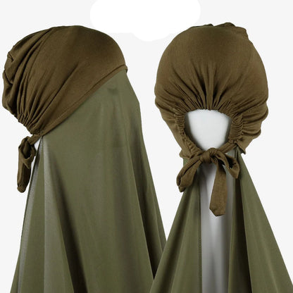 Muslim Instant Hijab Women Bonnet with Chiffon Shawl Head Scarf Cap Inner Headband Stretch Hijab Cover Headwrap Turbante
